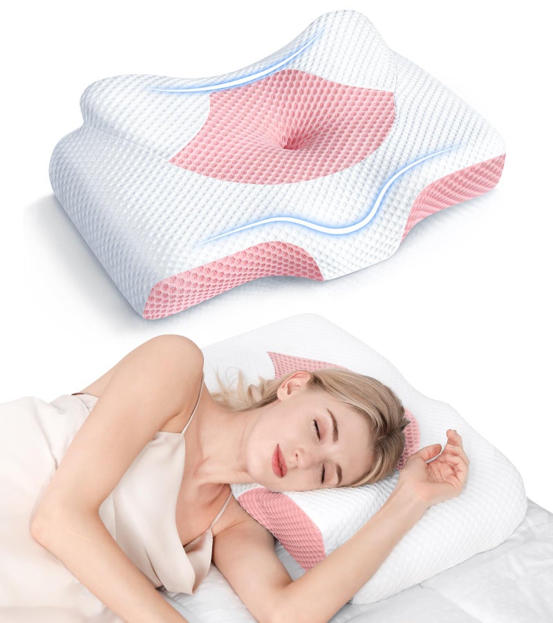 Osteo Cervical Pillow for Neck Pain Relief Hollow Design Odorless Memory Foam Pillows with Cooling Case Adjustable Orthopedic Bed Pillow for Sleeping Support for Side Back Sleepers
